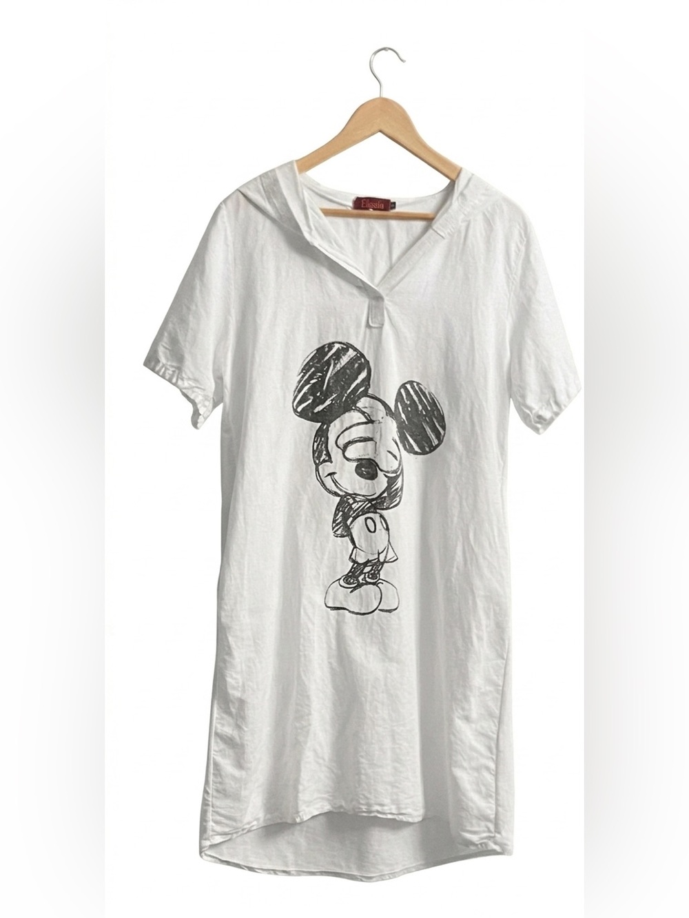 Vintage Elissia Italy Linen Blend Mickey Mouse Hooded Tunic Dress M